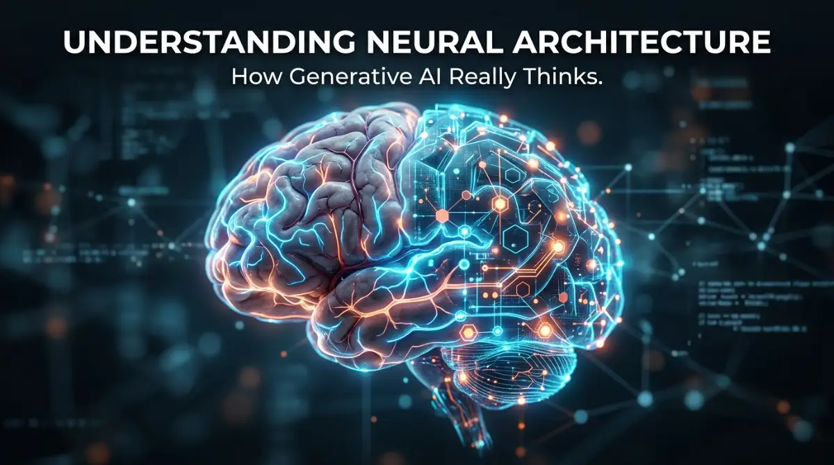 A glowing digital representation of neural architecture in generative AI models.