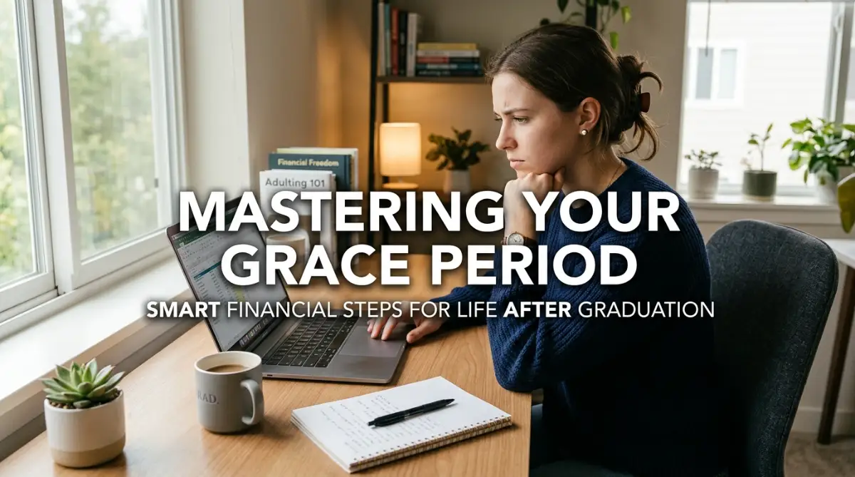 A graduate organizing financial documents to handle their student loan grace period with confidence.